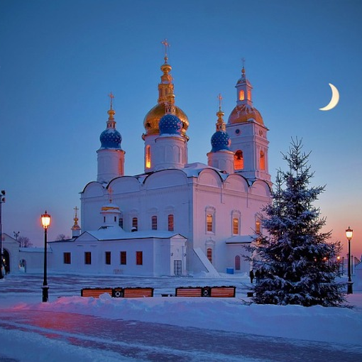 Siberian temple spires reach into the frozen sky
